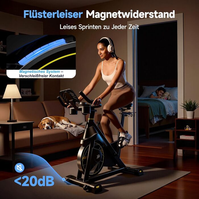 YPOO Велотренажер для дому, тихий велотренажер з регульованим магнітним опором, велотренажер для кардіотренувань з комфортним сидінням, тримачем для планшета, LED-монітором, до 160 кг, чорний