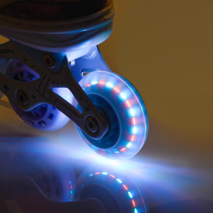 Дитячі ролики-інлайнери LED з регулюванням, фіолетовий, русалка. Зручні ролики для перших спроб катання, з підсвічуванням та змінним розміром.