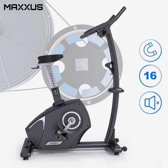 Велотренажер MAXXUS 4.2 з магнітною системою гальмування, 160 кг, 12 програм, 16 рівнів навантаження, 9 кг маховик, LCD-дисплей, Bluetooth, домашній фітнес-велосипед