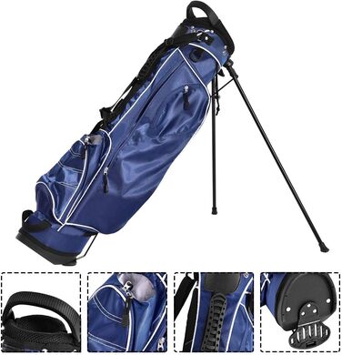 Сумка для гольфу COSTWAY з підставкою, водонепроникною накидкой та 4 відділеннями, легка переносна сумка з кишенею для олівців та регульованим ременем, для жінок та чоловіків (блакитна)