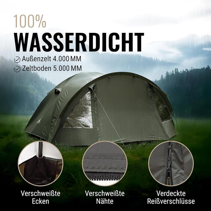 Намет WANDERFALKE® для 2-4 особи, водонепроникний (4000 мм), ультралегкий, з невеликим об'ємом у складеному стані. Сімейний намет з тамбуром для кемпінгу, подорожей, риболовлі. Підходить для теплої та холодної погоди (CAMP 4)