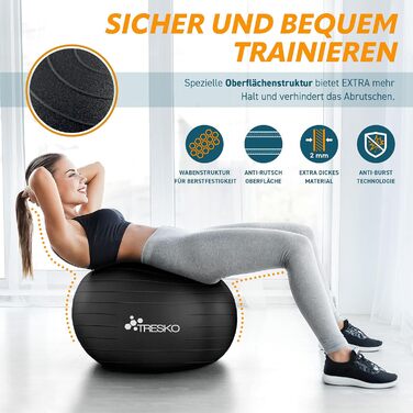 Гімнастичний м'яч TRESKO, 65 см, BPA-free, з насосом, для фітнесу, йоги, пілатесу, вагітних, анти-вибух, до 300 кг