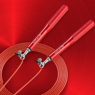 Скакалка Fizyo зі сталі, для швидкого стрибкування, регульований до 330 см, для фітнесу та тренувань (Червоний)