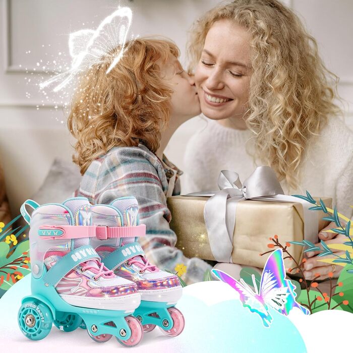 Дитячі ролики для дівчаток, 4 розміри, регульовані, безпечні, з дихаючим верхом, для початківців (XS: 25-27.5 EU)