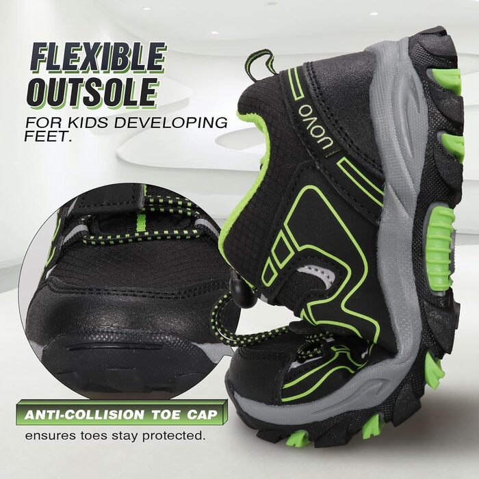 Дитячі кросівки UOVO для бігу, туризму та трекінгу, водонепроникні, розмір 27-40, чорно-зелені
