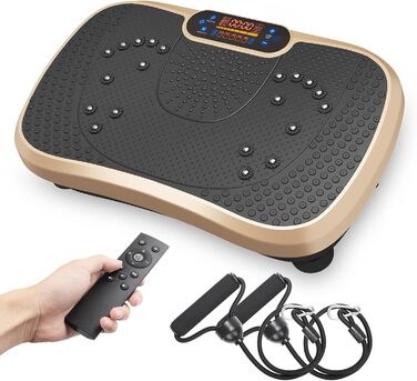 Вібраційна платформа Dripex 3D, 99 рівнів, 5 програм, Bluetooth, тренувальні стрічки, золотиста і чорна