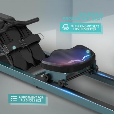 Веслувальний тренажер VOWVIT для дому, водний, складаний, з Bluetooth-монітором та регульованим тримачем для планшета, вантажопідйомність 160 кг