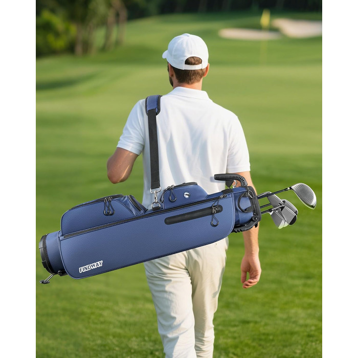 Сумка для гольфу Findway, легка та портативна, з підставкою, 3 відділення, регульований плечовий ремінь, 5 кишень, ручка, для чоловіків та жінок, блакитна