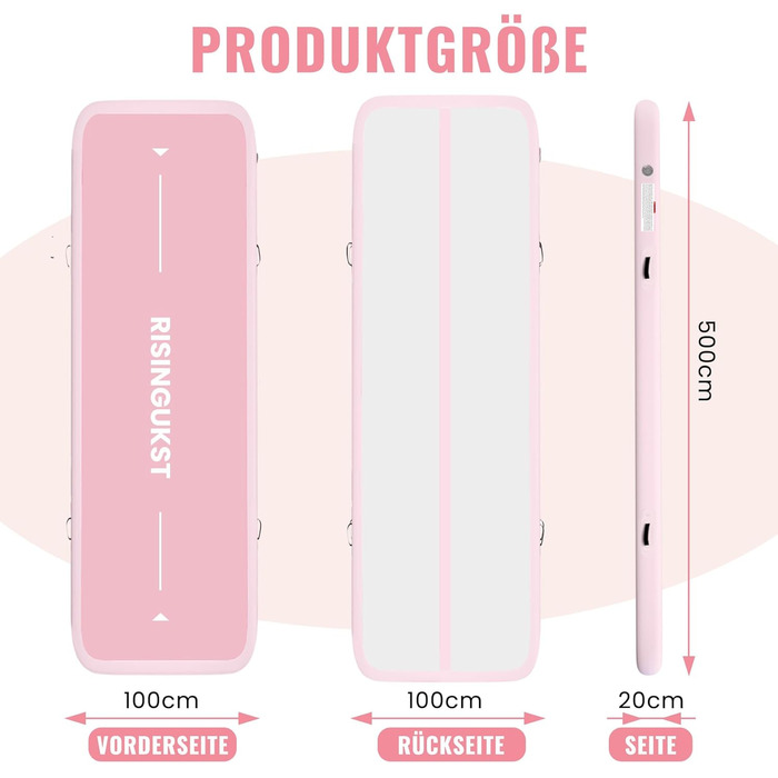 Надувна гімнастична килимок Air Matte Track - 500x100x20 см, зелено-рожевий (з насосом)