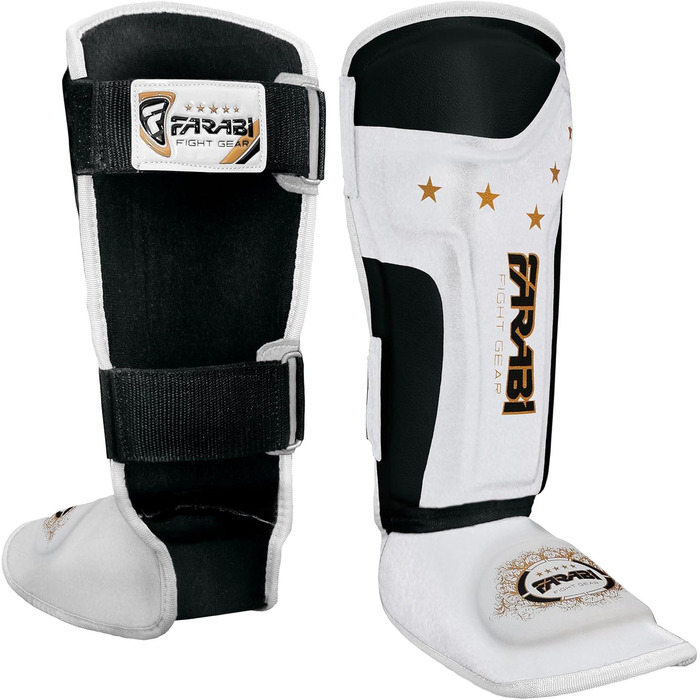 Дитячі захисні щитки для гомілки Farabi Sports, для кікбоксингу, MMA, Муай Тай, тренувань і спарингів, білі