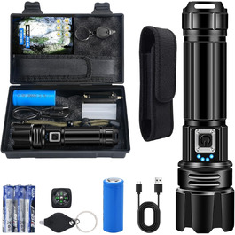 Ліхтар LED акумуляторний 500000 люмен, тактичний, потужний, IP67, водонепроникний, для кемпінгу, туризму, риболовлі, з чохлом та компасом