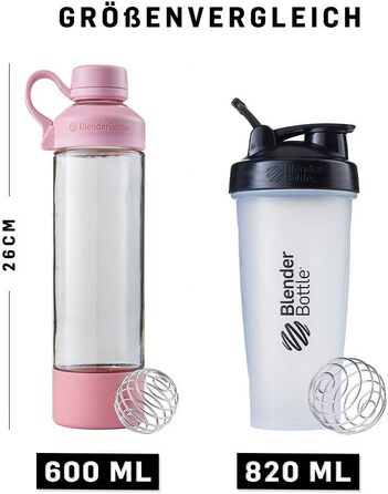 Скляна пляшка BlenderBottle Mantra з кришкою та BlenderBall, для води, йоги та протеїнових коктейлів, BPA Free, 600 мл, рожевий