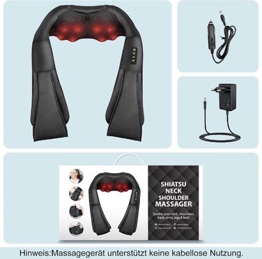 Масажер для шиї iKristin Shiatsu з підігрівом 3D, для зняття болю в шиї, спині, попереку, для всієї родини, чорний