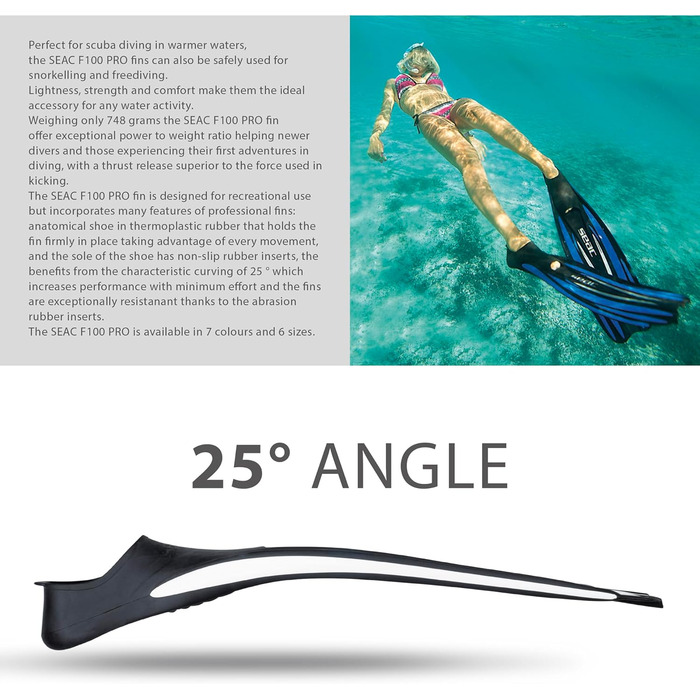 Seac F 100 Pro: Ласти для дайвінгу та снорклінгу, ультралегкі, закриті, 40/41, чорні