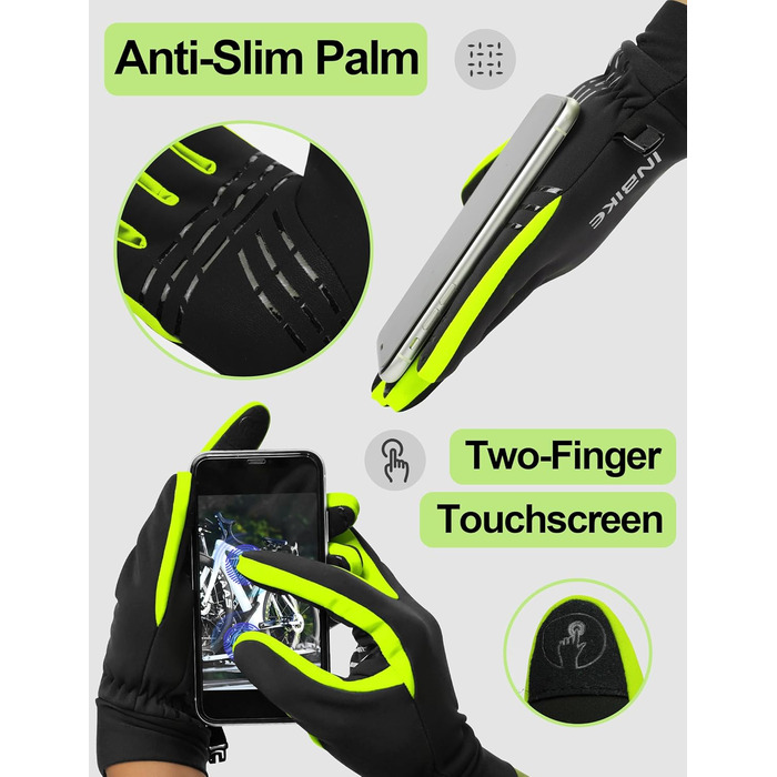 Зимові рукавички для велоспорту та катання на лижах з сенсорним екраном, теплі, вітронепроникні, WF709, зелені (чорний та зелений), розмір S