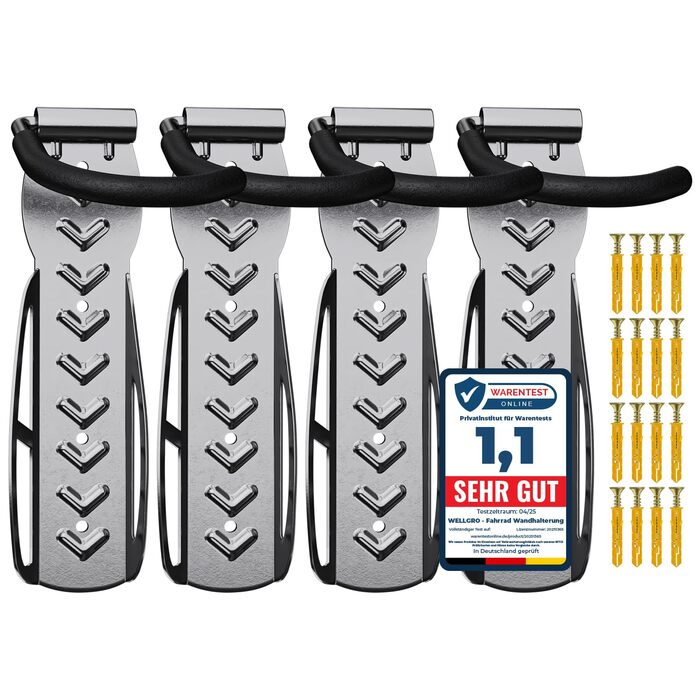Кріплення для велосипеда на стіну Wellgro - сталевий тримач, гак, стійка - колір на вибір (срібний)