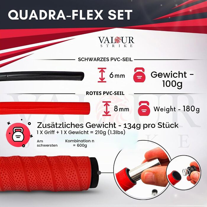 Обважнене скакалка Valour Strike Quadra-Flex Set для кардіо-тренувань, HIIT та фітнесу вдома та на вулиці