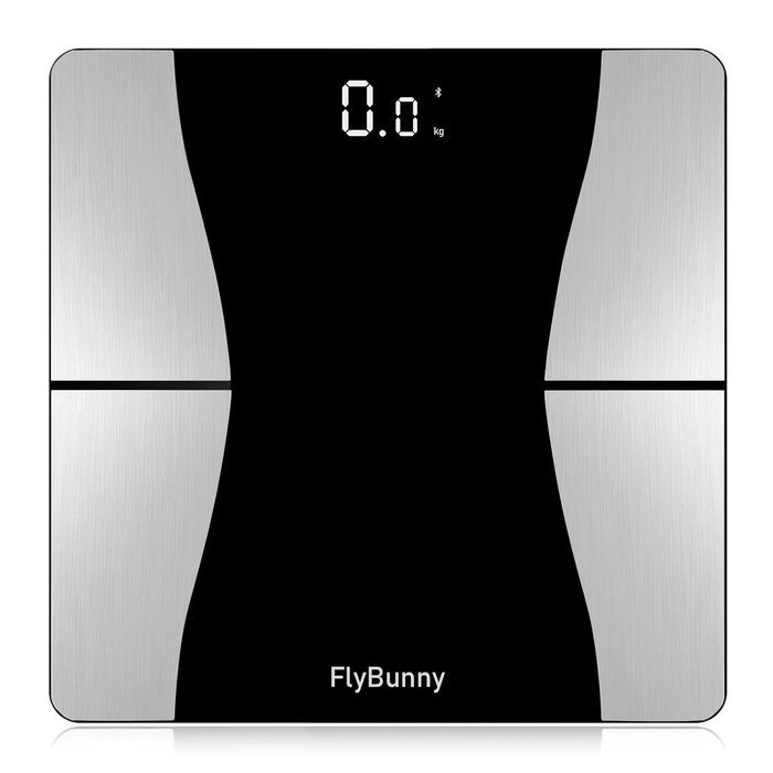 Ваги Flybunny для вимірювання складу тіла: жир, м'язи, BMI, пульс, вода, білок. Цифрова вага для людей. Білий & Чорний (Срібло & Чорний)