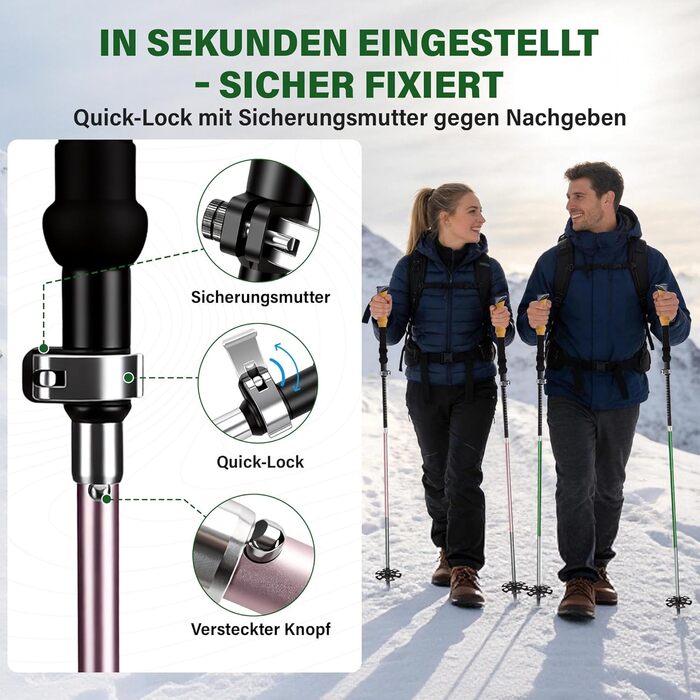 Складані трекінгові палиці для ходьби (2 шт), карбон 3K та алюміній 7050, регульовані 110-135 см, коркова ручка з EVA, сірі