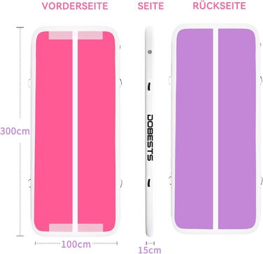 DOBESTS Airtrack Matte - Килимок для гімнастики та фітнесу, 300x100x15 см, рожевий та фіолетовий