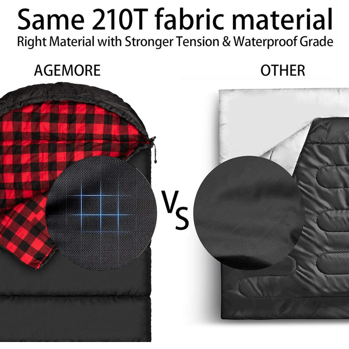 Спальний мішок Baumwoll-Flanell для дорослих, 100% бавовна, для кемпінгу, походів, подорожей з рюкзаком, легкий, 3-4 сезони, чорний/червоний