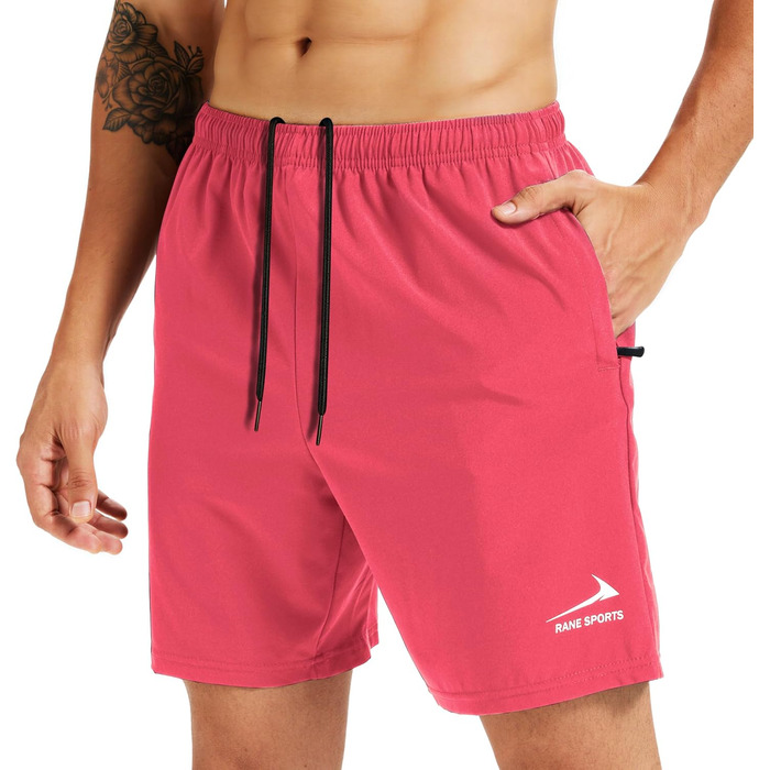 Шорти спортивні чоловічі з кишенею на блискавці – бавовна, дихаючі, ідеальні для прогулянок, фітнесу та активного відпочинку (Рожевий / Кишені на блискавці, L)