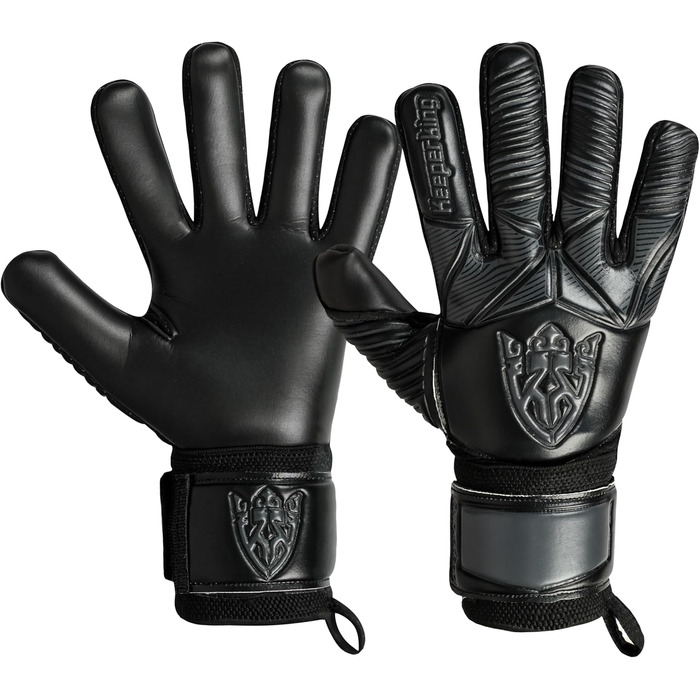 Футбольні воротарські рукавички Keeperking для дітей, підлітків та дорослих. Без захисту пальців, 4 мм латекс, довга долоня, унісекс, чорний.