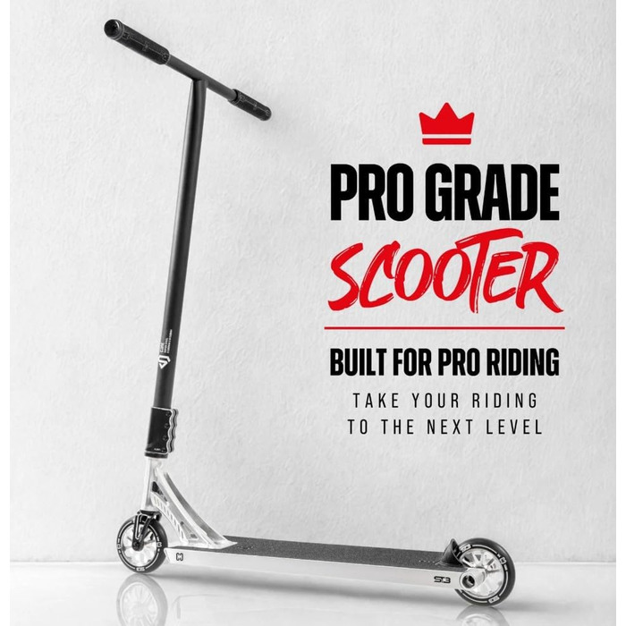 Трюковий самокат CORE Stunt Scooter Trick 110mm ABEC 9, висота 78-96 см, сріблястий, для дітей та професіоналів (від 5 років) + наклейка Fantic26