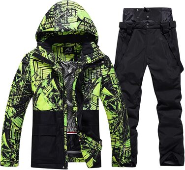 WOWULOVELY Зимовий комбінезон для чоловіків, водонепроникний, вітронепроникний, комплект куртки та штанів, ізольований, для сноуборду та катання на лижах, колір зелений (XL, #D Чорний)