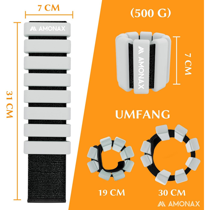 Манжети для фітнесу Amonax на щиколотки та зап'ястя, 2х0.5кг, сірі - ваги для ніг і рук, пілатес, для жінок та чоловіків