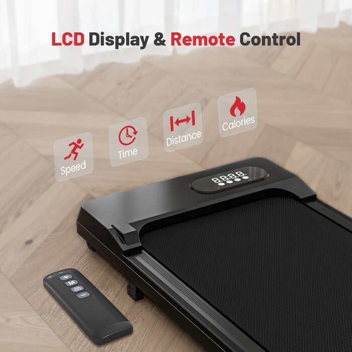 Електрична бігова доріжка Dskeuzeew Walking Pad з регулюванням нахилу для дому та офісу, портативний тренажер для ходьби з LCD-дисплеєм, чорна
