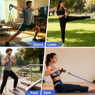 Набір еластичних стрічок для фітнесу з дверними фіксаторами, ручками та сумкою. 5 рівнів опору, для дому, силових тренувань, пілатесу, йоги