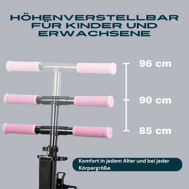 Самокат міський Bergen City Scooter Downtown, алюмінієвий, складаний, 3.3 кг, колеса 200 мм, регульована висота, для дітей від 6 років, підлітків та дорослих до 100 кг, чорний/рожевий