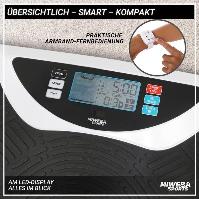 Платформа для фітнесу Miweba Sports 4D Wave MV300, 800 Вт, Bluetooth, браслет-пульт, тренувальні стрічки, для схуднення, спалювання жиру, домашній тренажер, 3 роки гарантії, чорна