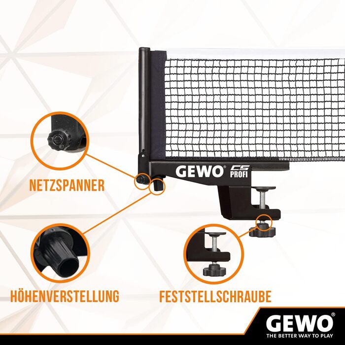 Професійна сітка для настільного тенісу GEWO CS Profi, металева, регульована, чорна, 183 см