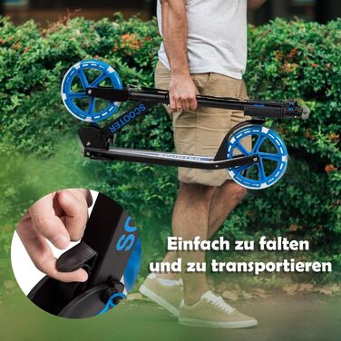 Дитячий трюковий самокат GOPLUS Roller Kinder 10 років, 3-ступенева регулювання висоти, алюмінієвий, складної конструкції, з LED-колесами, гальмом на задньому колесі, ременем та підставкою, до 100 кг (Блакитний)