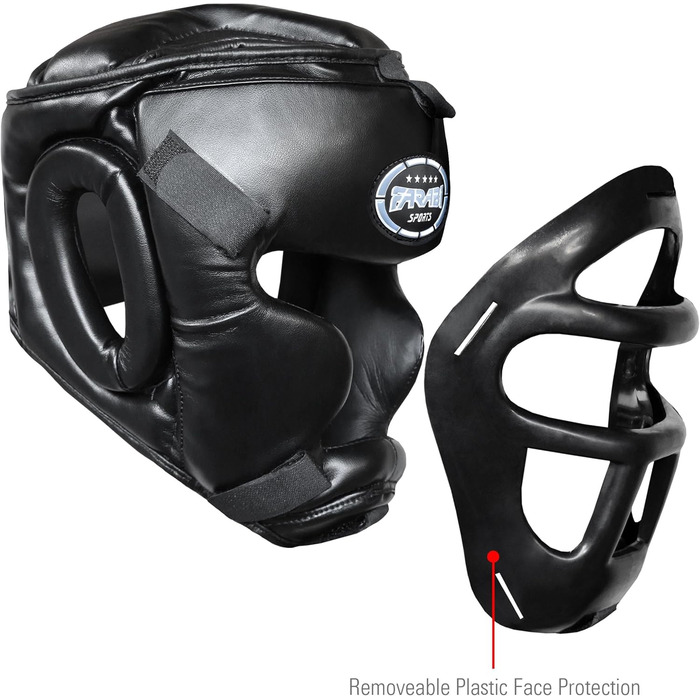 Захист голови 2-в-1 - Регульований шолом для бойових мистецтв з знімною сіткою для обличчя, повний захист обличчя. Підходить для ММА, муай-тай, кікбоксингу, спарингу. Чоловічий та жіночий, XL, чорний