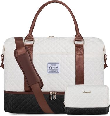 Спортивна сумка LOVEVOOK для жінок з відділенням для взуття, ручна поклажа для подорожей, сумка-мішок для вихідних, сітка для Gym, пляжу, сауни, кемпінгу (XL, 2 шт., Бежевий, Чорний, Коричневий)