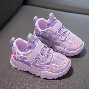 Дитячі спортивні кросівки для хлопчиків та дівчаток: легкі, дихаючі, з антиковзкою підошвою та кріпленням на липучці. Ідеальні для залу, фітнесу та тенісу (Lila, 29 EU)
