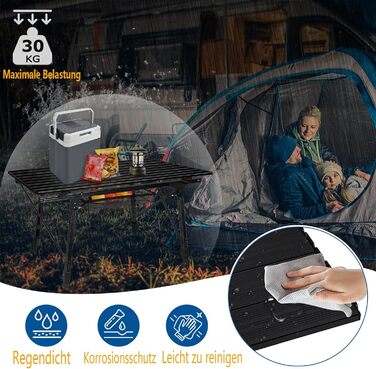 Складний алюмінієвий стіл для кемпінгу YRHome 90x52 см, регульована висота, з сумкою для перенесення (Чорний)