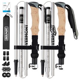 Телескопічні палиці для скандинавської ходьби та трекінгу Overmont, ультралегкі алюмінієві, регульовані 105-125 см, з аксесуарами для всіх типів місцевості, сірі (1 пара)