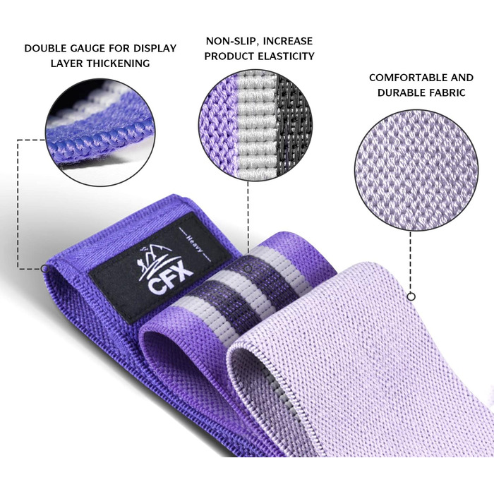 Набір еластичних стрічок для фітнесу CFX Resistance: 3 рівні опору, для йоги та силових тренувань, зелений, рожевий, фіолетовий