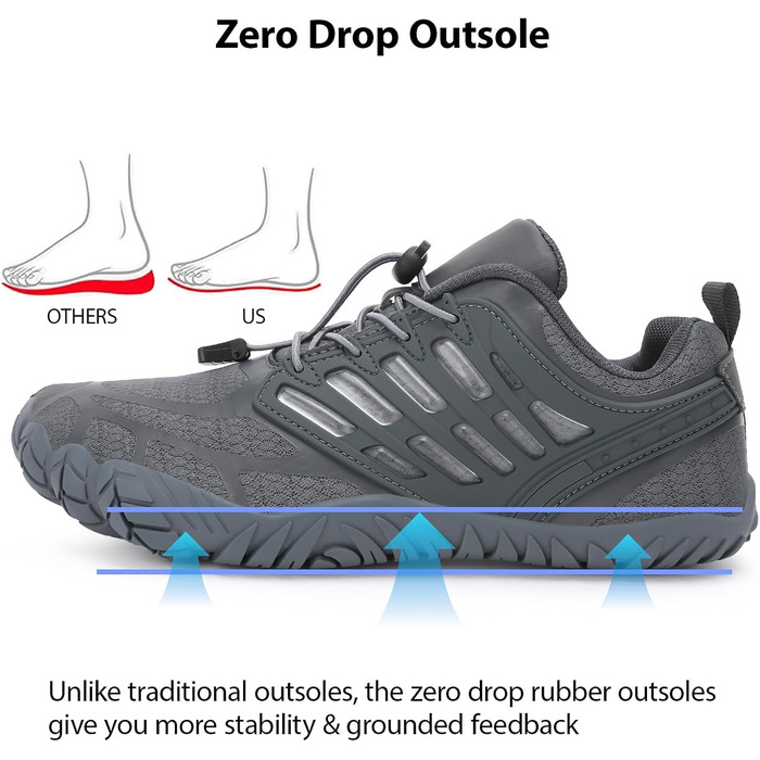 Чоловічі босі кросівки з широкою передньою частиною, Zero Drop, мінімалістичне взуття для воркауту, крос-тренувань, ходьби, хайкінгу, води, важкої атлетики, 43 EU, сірий, темно-сірий
