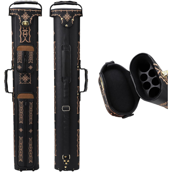 Чохол для більярдних київ 2x4, жорсткий, з підставкою, чорний. Місце для 2 наконечників та 4 ручок