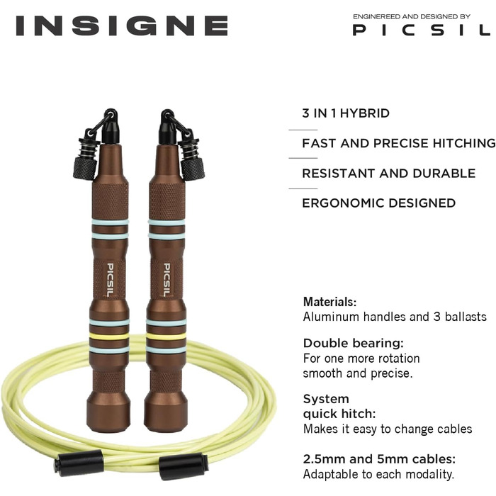 Універсальна скакалка Picsil Insigne 3-в-1: швидка, обтяжена або для кросоверу, регульована для будь-якого тренування