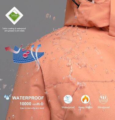 Жіноча 3-в-1 сноуборд куртка Mountain: водонепроникна, вітронепроникна, тепла, для гірськолижного спорту та походів, рожева