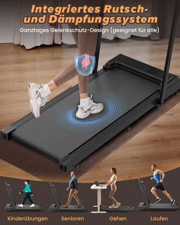 Біговий доріжка для дому складний 2 в 1, Walking Pad з регульованим столом, 1-10 км/год, LED-дисплеєм, пульт дистанційного керування, 2.5 PS, 120 кг, з підлокітниками