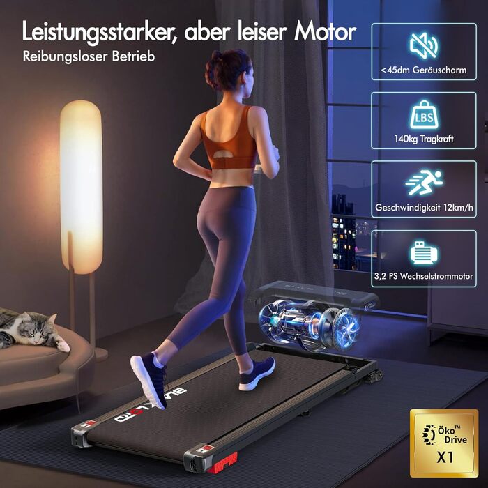 Walkingpad Laufband BLACK LORD MS2: біговий доріжки, 9-16 км/год, регулювання нахилу до 9%, 2.2-3.2 PS, до 140 кг, портативний, тихий, LED-дисплей, додаток, для дому та офісу, біг, фітнес-машина (чорний)