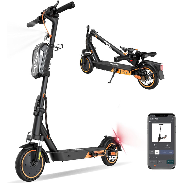 Електросамокат MEGA MOTION з дорожнім допуском, 400W, APP, швидкість до 20 км/год, акумулятор 7,8 А·год, вага 15 кг, складаний, подвійне гальмо, подвійний амортизатор, для дорослих, чорний-оранжевий
