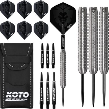 Дартс-набір KOTO Kingcontrol 90% з твердим кільцевим грипом, 3 дротики, насадки, оперення та чохол, чорний